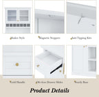 35” Wide Kitchen Hutch with Countertop, Farmhouse Pantry Cabinet with Microwave Shelf | Glass Doors | Wine Rack | Bottle Trays | Drawer, Wooden Structure (White)