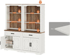 WAMPAT Kitchen Pantry with Barn Door,73.3" Tall Wood Open Storage Cupboard,Farmhouse Patry Cabinet with 2 Drawers and Adjustable Shelf for Dining Room,Living Room,Antique White