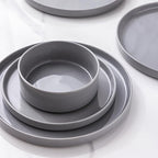 GBHOME Dinnerware Set for 4, 12 Piece Speckled Plates and Bowls Set with Glazed Bottom, Chip & Scratch Resistant Stoneware Plates Sets, Dishwasher & Microwave Safe Dishes (Limestone, Service for 4)