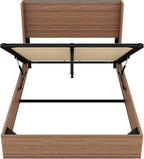 Lift Up Storage Bed Queen Size, Queen Bed Frame with Headboard and Lift Storage System, Wood Headboard with Wing-Back and Convex Groove Board Design