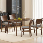 Giantex Wooden Dining Chairs Set of 4, Farmhouse Upholstered Kitchen Chairs w/Rubber Wood Frame, Gray Padded Seat, Curved Back, Armless Fabric Side Chairs for Dining Room, Living Room