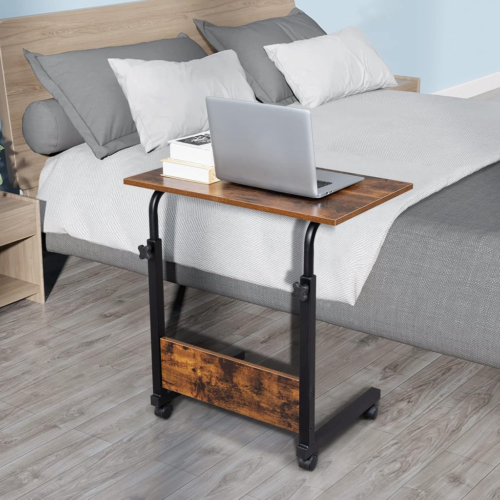 End Table,Mobile Side Table, Mobile Laptop Desk Cart, Adjustable Over Bed Table with Wheels for Sofa, Couch Deak for Sofa Laptop Coffee Snack, for Living room Bedroom, 23.62 x 15.74 x 27.16-37.79 in