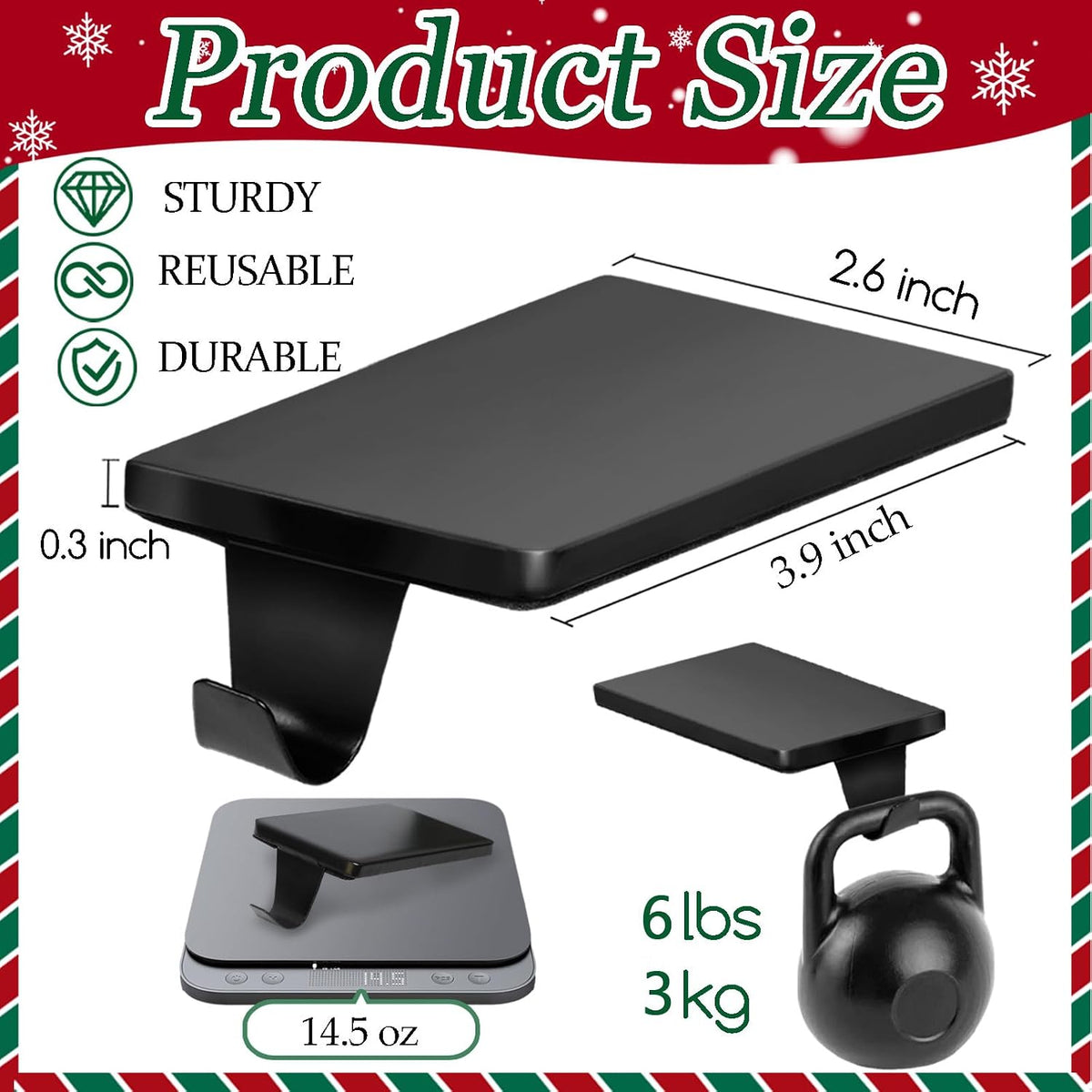 HMASYO Christmas Stocking Holders for Mantle Set of 2, Black Heavy Duty Iron Stocking Hangers Base, Low Profile Weighted Stocking Holder Hooks for Fireplace Tabletop Shelf Christmas Decoration