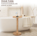 Drink Table, Boho Rattan Small Round Side Table for Small Spaces, Solid Wood Circle End Table for Living Room, Pedestal Table for Couch, Bedroom, Corners, Natural