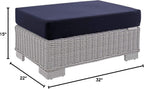 Conway Sunbrella® Outdoor Patio Wicker Rattan Ottoman in Light Gray Navy