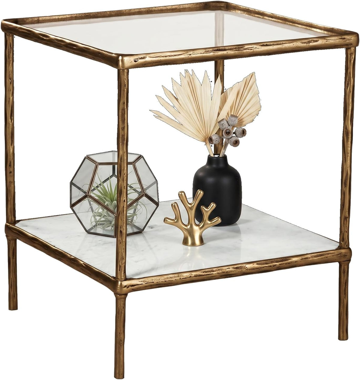Signature Design by Ashley Ryandale Square End Table, Brass Glass & Marble
