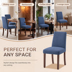 Upholstered Dining Chairs Set of 4, Mid-Century Dining Room Chairs with Wooden Legs, Farmhouse Fabric Parsons Chairs for Small Space Restaurant & Cafe- Blue