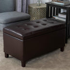 Asense Storage Ottoman Bench, 33" Faux Leather Upholstered End of Bed Bench with Safety Hinge,Wooden Legs,for Entryway Bedroom Living Room,Chocolate Brown