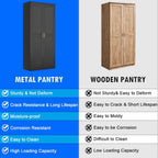 Polup Pantry Cabinet, 71" Tall Metal Storage Cabinet with Doors and Shelves | Black Kitchen Cabinet, 5-Tier Heavy Duty Steel Cupboard, 4 Adjustable Shelving, Gold Handles, for Dining Room Garage, Laundry