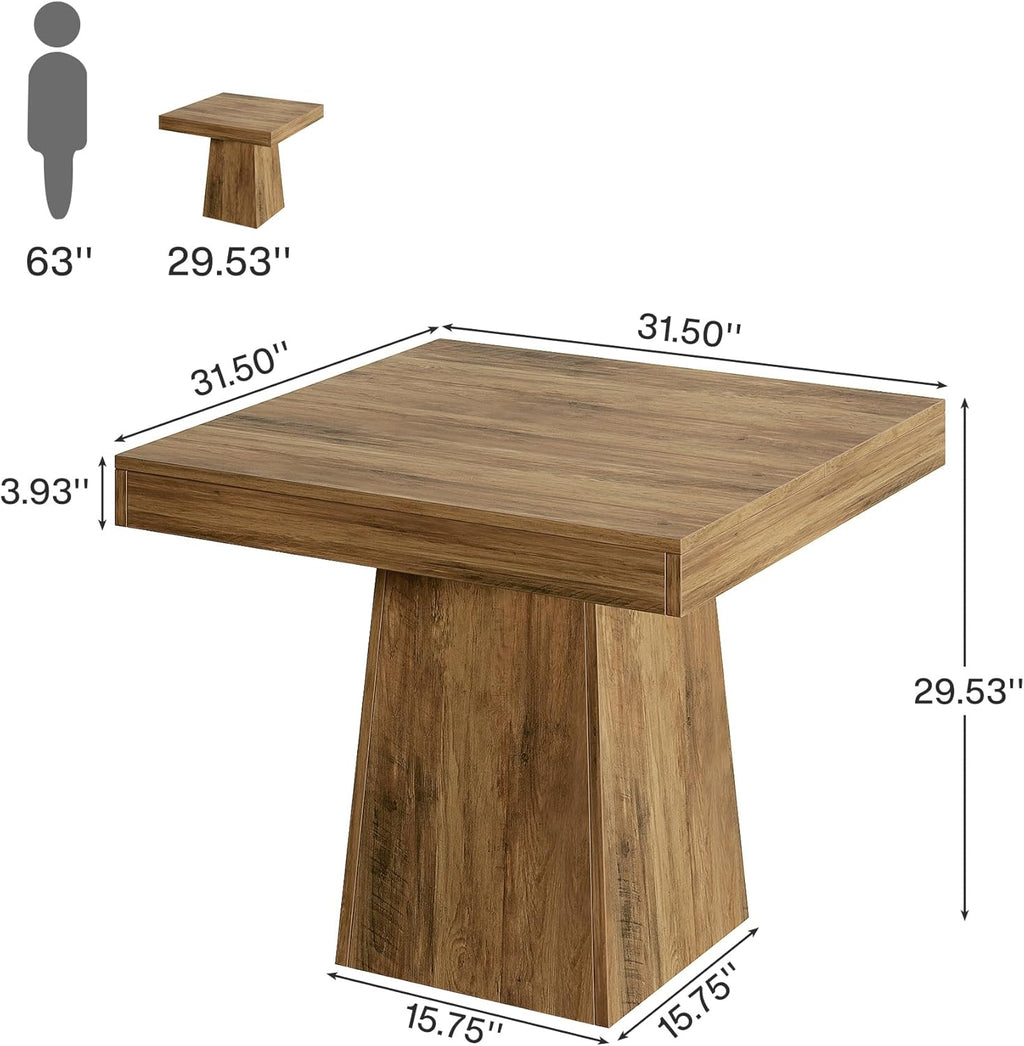 Tribesigns 31.5" Square Dining Table for 4, Farmhouse Kitchen Table with 3.93" Thick Tabletop & Heavy-Duty Base, Space-Saving Small Dinner Table for Dining Room, Apartment, Living Room, Brown