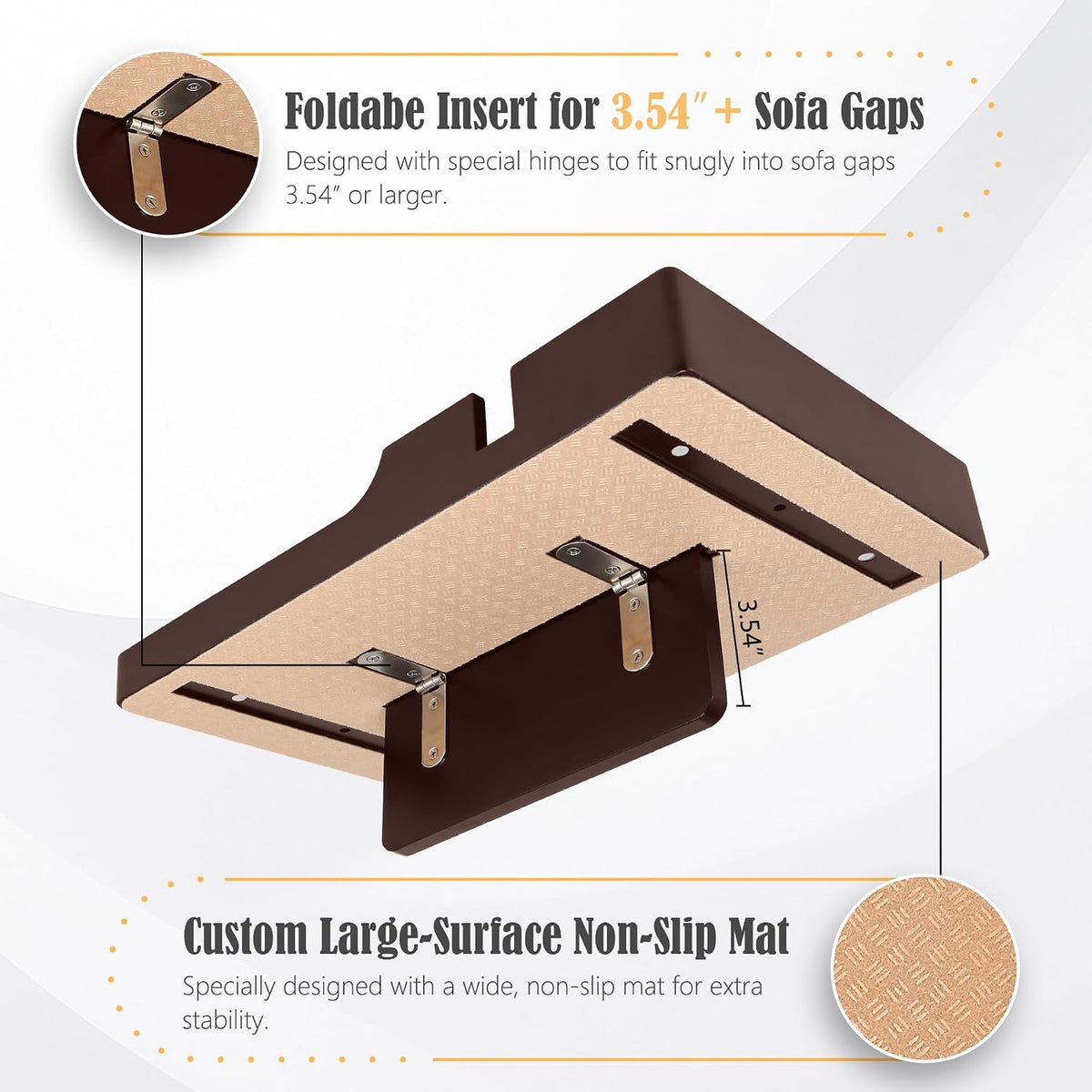 Nnewvante Couch Insert Tray, 2-in-1 Insert & Flat Sofa Organizer Bamboo with 4 Compartments,Fits Seat Gaps or Ottomans,for Snacks, Drinks, Remotes,15.35x9.84-inch,Brown