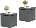 B FSOBEIIALEO Storage Ottoman with Tray, Linen Small Coffee Table Folding Foot Rest Seat Cube, Dark Grey 16"X15.7"x15" Double (2 Pack)