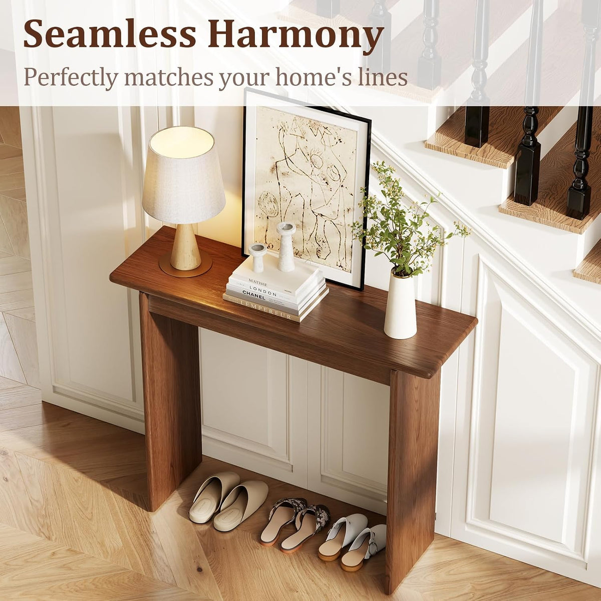 AQIMUELE Walnut Console Table Thin Rubberwood Minimalist Mid-Century Style | Stable and Sturdy 39.4" W x 11.8" D x 31.5" H for Entryway/Sofa Back