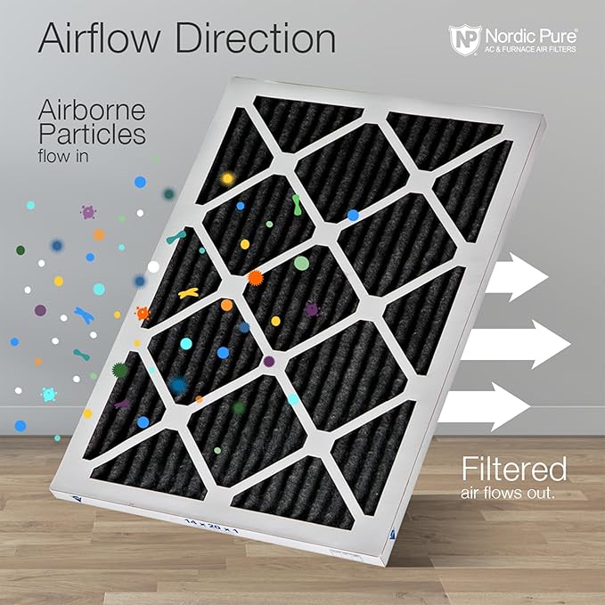 Nordic Pure 16x20x1 (Actual Size: 15 1/2 x 19 1/2 x 3/4) Pure Carbon Pleated Odor Reduction Furnace Air Filters 2 Pack