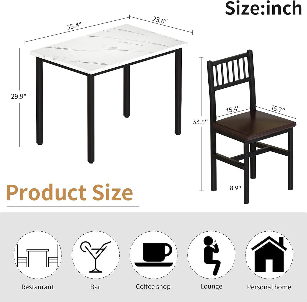 AWQM 3 Piece Dining Table, Small Kitchen Table Set for 2 with Chairs(White) | Wood Breakfast Nook Table and Upholstered Chairs Set of 2,Dinette Set for Small Space,Dining Room,Office, Apartment.