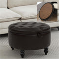 30 Inch PU Leather Round Storage Ottoman with Tray, Modern Upholstered Tufted Coffee Table with Storage, Large Ottoman Footrest Stool for Living Room, Bedroom, Dorm, Dark Brown
