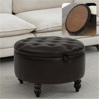 30 Inch PU Leather Round Storage Ottoman with Tray, Modern Upholstered Tufted Coffee Table with Storage, Large Ottoman Footrest Stool for Living Room, Bedroom, Dorm, Dark Brown
