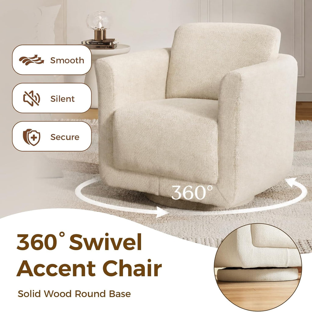 Swivel Accent Chairs Set of 2, Fully Assembled Chenille Armchairs, Linen | 360° Swivel chairs set of 2, 350 lbs capacity, solid wood frame, ergonomic reading chairs, modern accent chairs for bedroom