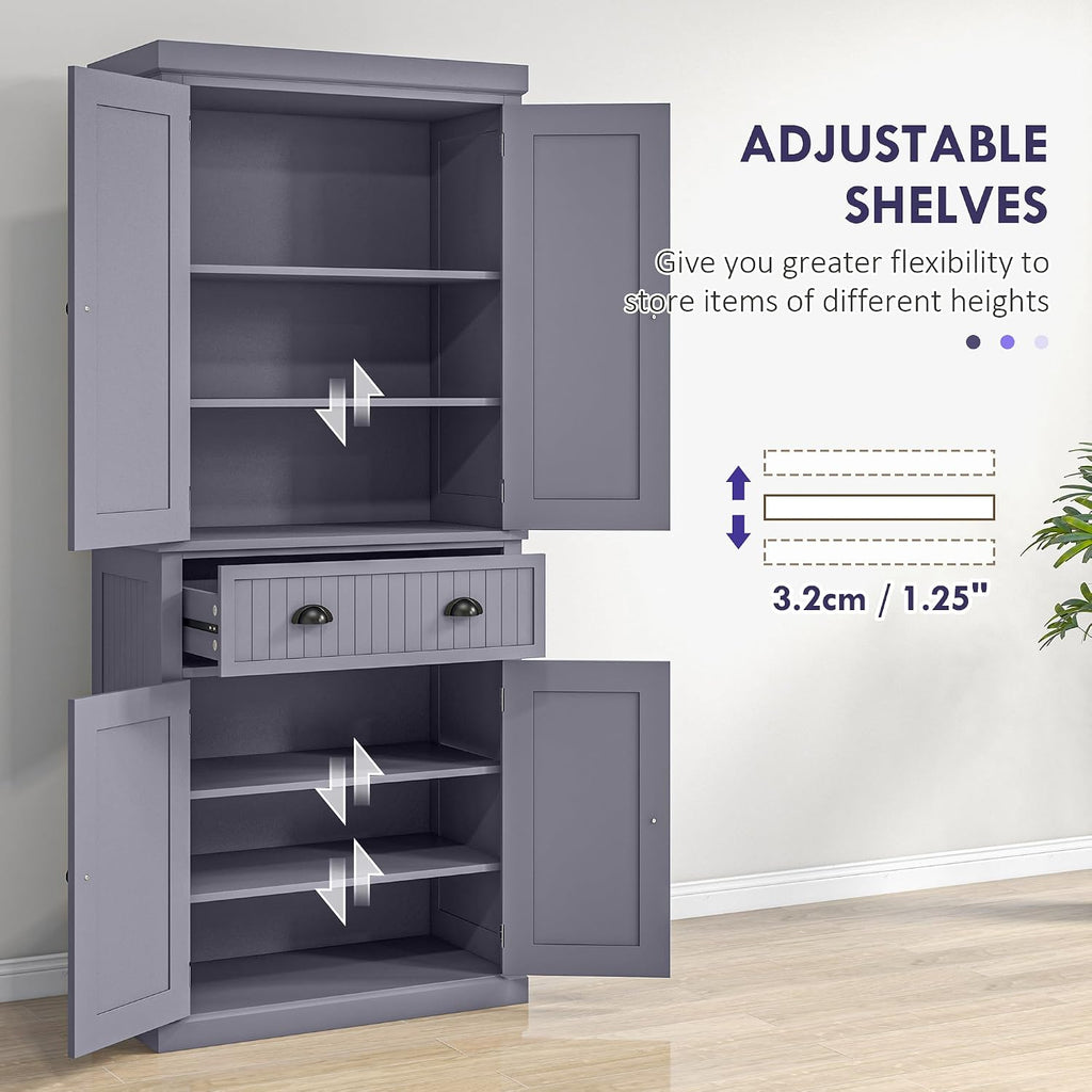 Blue 72" Farmhouse Kitchen Pantry Cabinet Bathroom Cabinet, Multiple Storage Space Tall Storage Cabinet with 4 Soft-Close Doors, 2 Adjustable Shelves and Drawer for Living Room