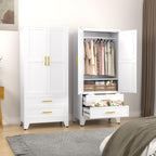 erosoei Metal Armoire Wardrobe Closet, 71 "Metal Clothing Storage Cabinet | with Adjustable Shelves and Hanging Rod, Household Steel Wardrobe Storage Cabinet with Drawers (armoire-white)