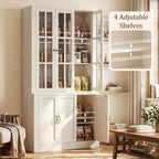 80" Modular Kitchen Pantry Cabinet, 2-in-1 Freestanding Tall Pantry Cabinet with Glass Doors & Adjustable Shelves, Large Hutch Storage Cabinet for Kitchen & Living Room (2, White, 6 Doors)