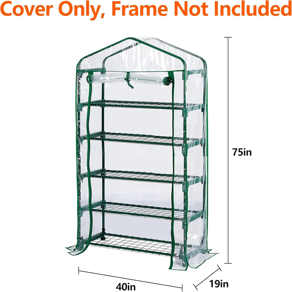 DECOHS Extra Wide 5 Tier Greenhouse Replacement Cover- 75 x 40 x 19 Inch Clear PVC Plant Gardening Greenhouse Cover with Roll-Up Zipper Door for Gardening Plants Flowers (Frame Not Include)