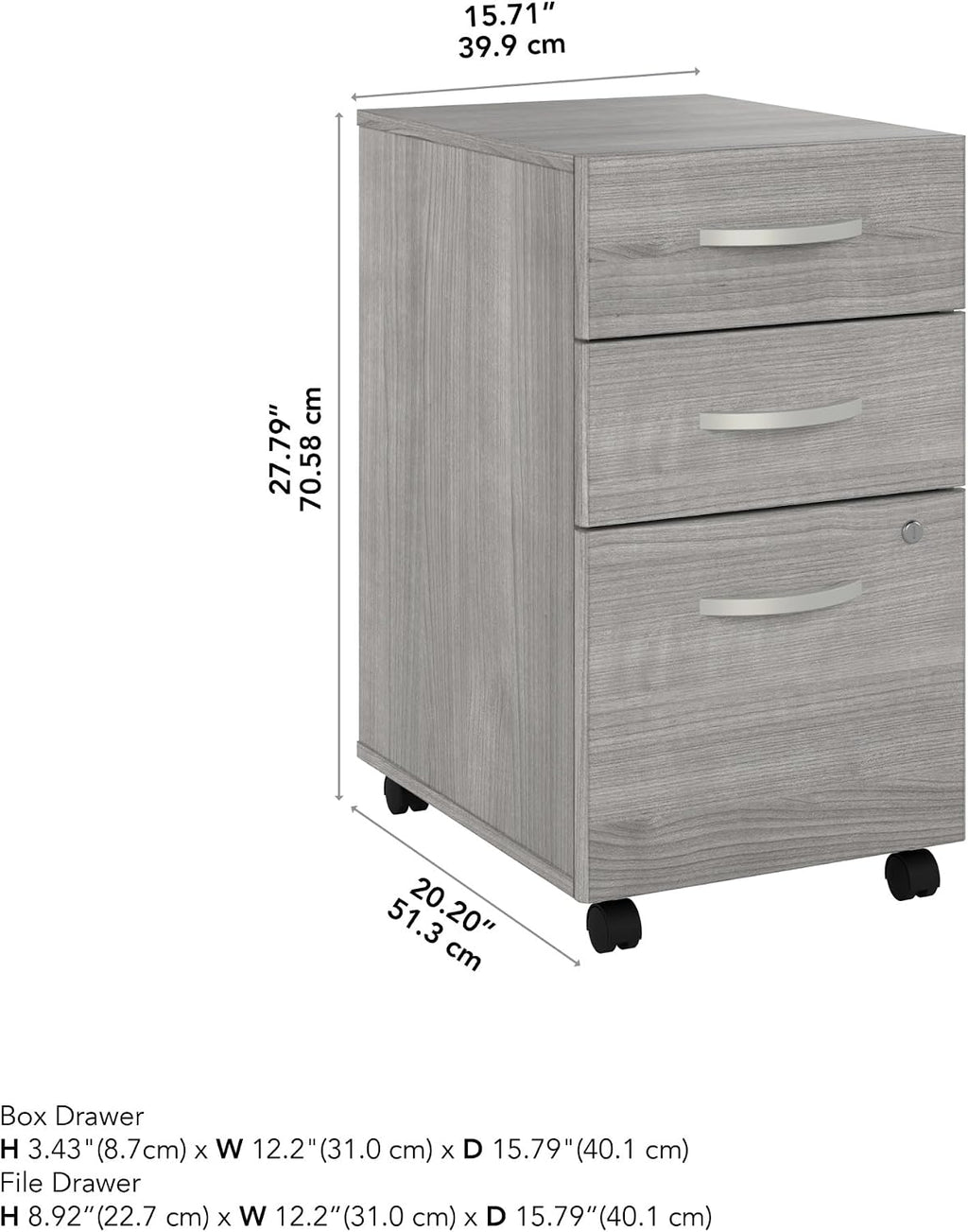 Bush Business Furniture Studio C 3 Drawer Mobile File Cabinet in Platinum Gray | Assembled Office Storage Unit for Home or Commercial Spaces