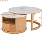 28" Marble Veneer MDF Nesting End Table, Nesting End Tables with Tiered Storage, Coffee Table Set with Hidden Drawer for Modern Compact interiors, Natural