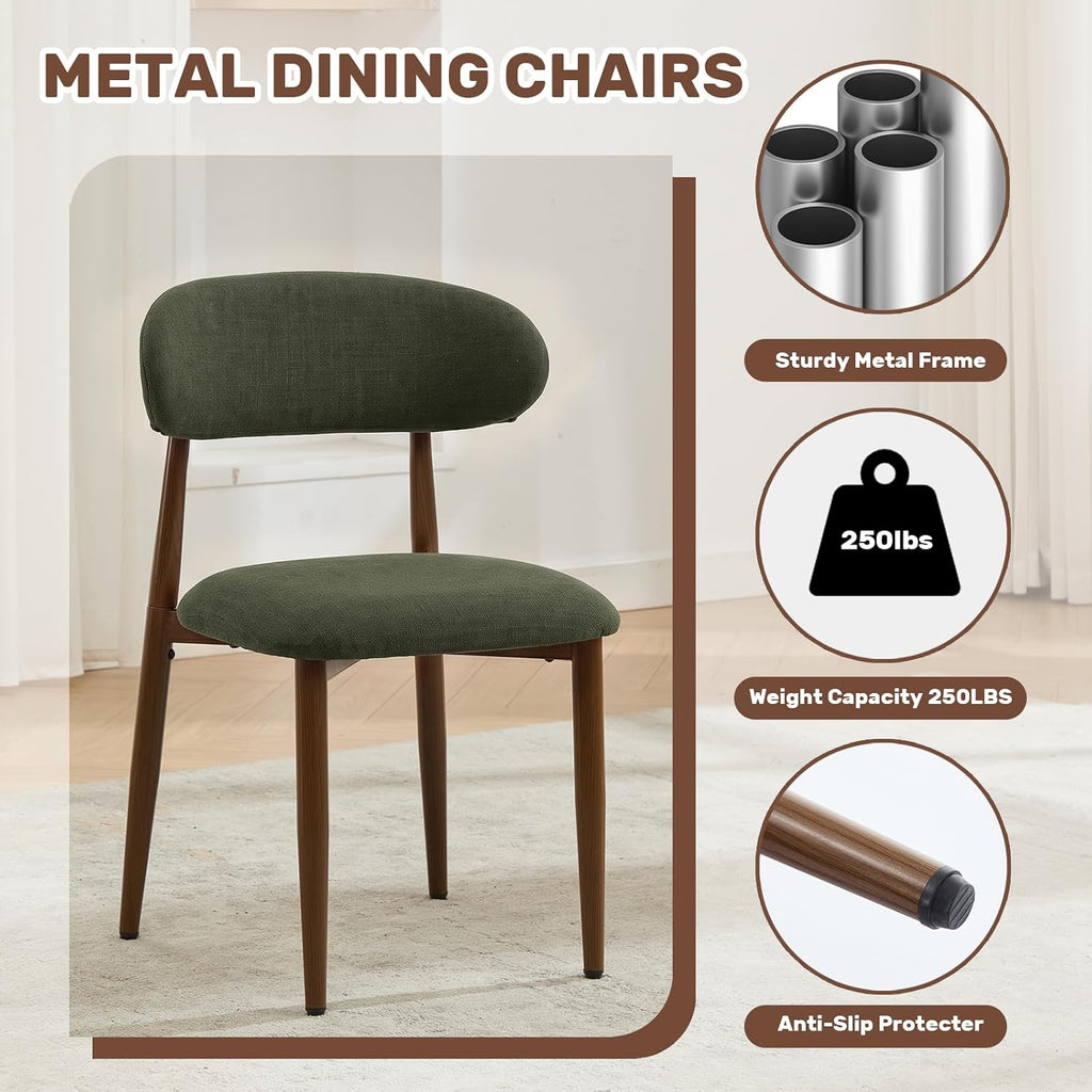 UVV Dining Chairs Set of 8, Metal Kitchen Chairs with Modern Fabric Upholstered for Dining Room, Green
