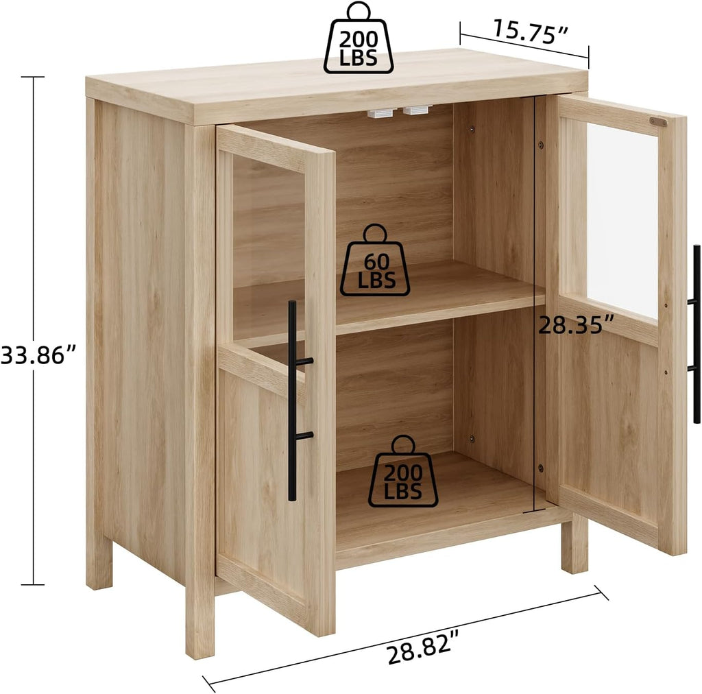 Garvee Large Buffet Cabinet with Storage, Sideboard Buffet Cabinet with Glass Doors, Modern Farmhouse Storage Cabinet Table for Kitchen Dining Room, Living Room (Pear Wood, Glass with 2 Doors)