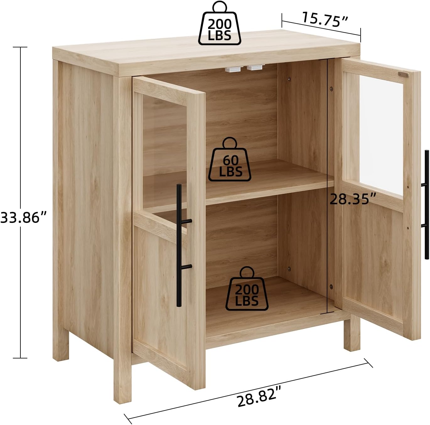 Garvee Large Buffet Cabinet with Storage, Sideboard Buffet Cabinet with Glass Doors, Modern Farmhouse Storage Cabinet Table for Kitchen Dining Room, Living Room (Pear Wood, Glass with 2 Doors)