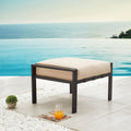 Festival Depot Outdoor Ottoman Patio Footstool with Cushion Small Seat Metal Furniture for Garden Yard Deck, Beige