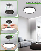 zemty 12Pack 12 Inch LED Flush Mount Ceiling Light, Super Slim 28W 3200lm LED Ceiling Light, 3 Color Temperature in One 3000k/4500k/6000K Round Light Fixture for Bedroom, Kitchen, Dining Room (Black)