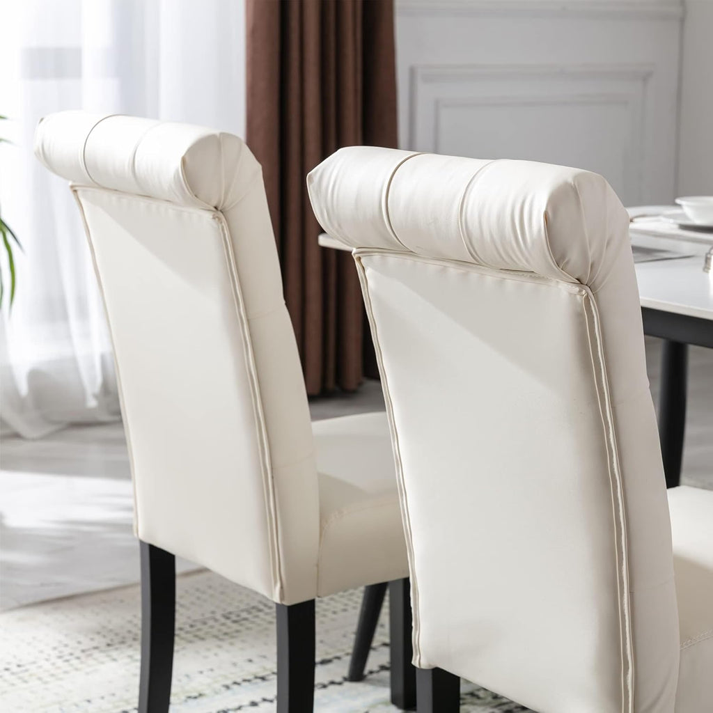 chairus Dining Chairs Set of 2 Mid Century Modern Living Room Chairs with Button Tufted High Back PU Leather Armless Chair Comfy Upholstered Side Chairs for Kitchen/Restaurant/Bedroom, Cream White