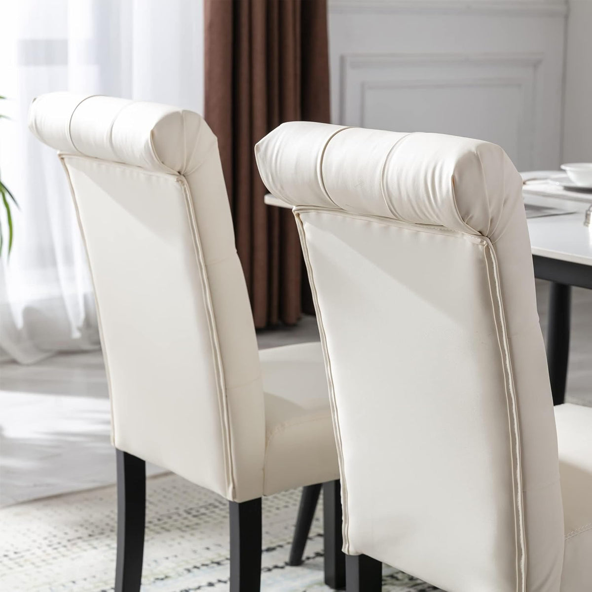 chairus Dining Chairs Set of 2 Mid Century Modern Living Room Chairs with Button Tufted High Back PU Leather Armless Chair Comfy Upholstered Side Chairs for Kitchen/Restaurant/Bedroom, Cream White