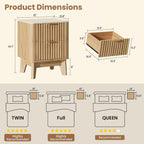 Fluted Nightstand Set of 2 with Faux Marble Top,Natural Oak
