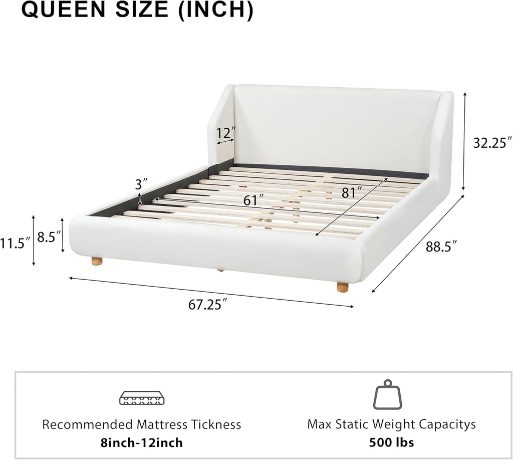 Merax Queen Size Upholstered Platform Bed Frame with Extra-Wide Wingback Headboard,Wood Legs,Sturdy Wooden Slats Low Profile for Bedroom