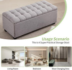 38-inch Grey Fabric Storage Ottoman Bench with Hinged Lid - Long End of Bed Bench for Bedroom, Living Room & Entryway, Footrest Seat Trunk