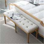 Modern French Vintage Bench with Padded Seat and Rubberwood Legs, Memory Foam Upholstered Entryway and Dining, Tufted Fabric End of Bed for Bedroom Living Room Hallway Entryway