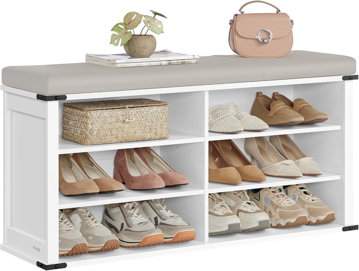 VASAGLE Shoe Storage Bench with Removable Cushion, Adjustable Shelves | Shoe Rack with Padded Seat, Entryway Bench, for Hallway, Bedroom, Cloud White, LIRY Collection ULSB105W01