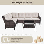 Belord Patio Furniture Set 6 Seats, Oversized Outdoor Sectional Couch, Two 3-Seater Sofas with Coffee Table, Patio Conversation Sets,Ideal for Porch, Deck, Brown Wicker/Beige