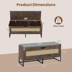 Giantex Rattan Shoe Bench, Flip-Top Entryway Bench with Removable Padded Seat & Hidden Storage, Wooden Shoe Storage Chest with Metal Legs for Bedroom, Hallway, 440 lbs Max Load (Rustic Brown & Black)