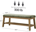 VKNOW Entryway Bench, Storage Shoe Bench with Rubberwood Legs, Green | Shoe Rack Bench with Cushion, Soft Chenille Fabric, Stripe Design, Bench With Shoe Storage for Hallway, Bedroom