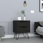 2 Nightstand, End Table, Side Table Four Legs, Two Drawers -Black,for Small Spaces