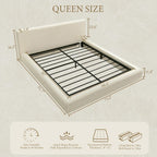 XIAO WEI Queen Cloud Bed Frame, Upholstered Platform Bed Frame with Headboard, 5.9" Thick Fully Padded Frame, Warm Ivory Ribbed Chenille Fabric, Noise-Free, No Box Spring Required, Easy Assembly