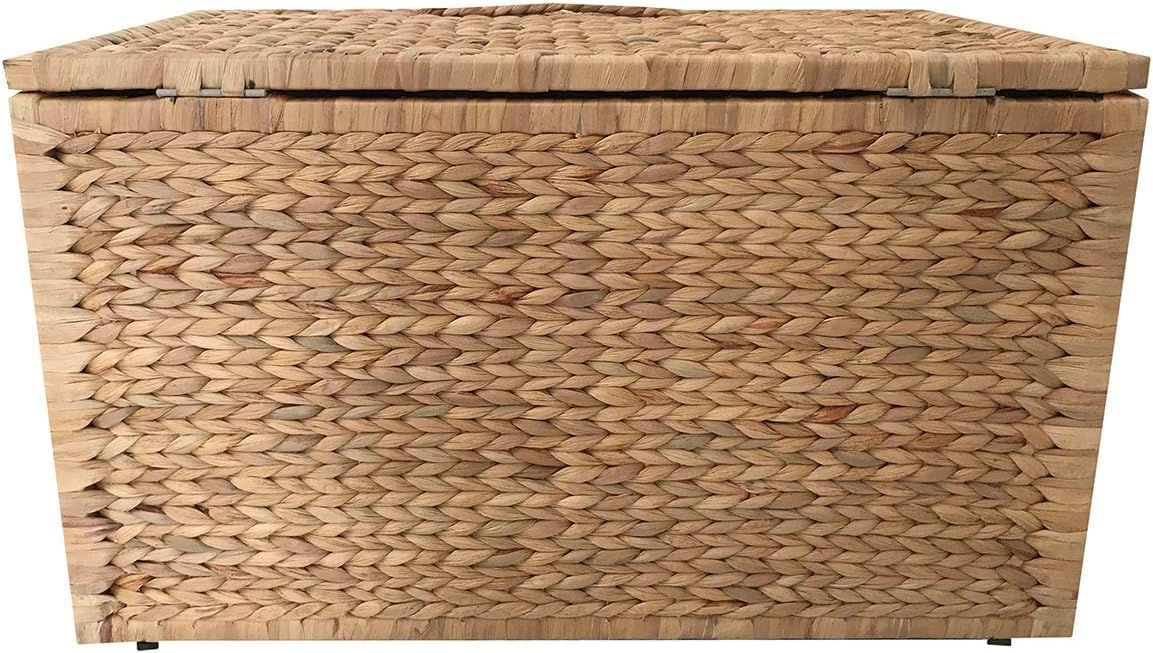 eHemco Water Hyacinth Wicker Storage Trunk, Natural, 30x17.5x17.5 Inches | Safety Hinge, Metal Frame, Decorative Blanket Chest & Storage Box, Farmhouse Woven Storage, For Living Room & Entryway