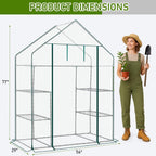 Outvita Walk-in Greenhouse, Outdoor Durable PE Plant Green House for Frost Protection with 3 Tiers 4 Shelves, Shelf Clips, Roll-up Zipper Door, 56"x29"x77" White