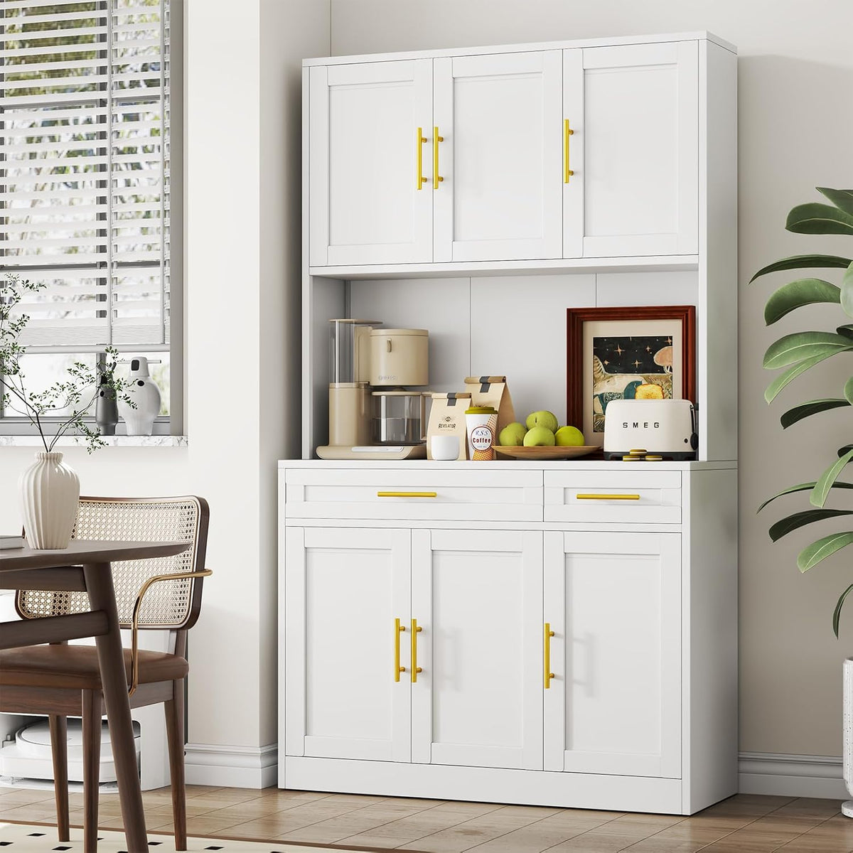 71" Metal Large Pantry Storage Cabinet with Adjustable Shelves,Kitchen Pantry Storage with Drawers,Tall Kitchen Hutch with Countertop for Kitchen,Dining Room and Living Room,White