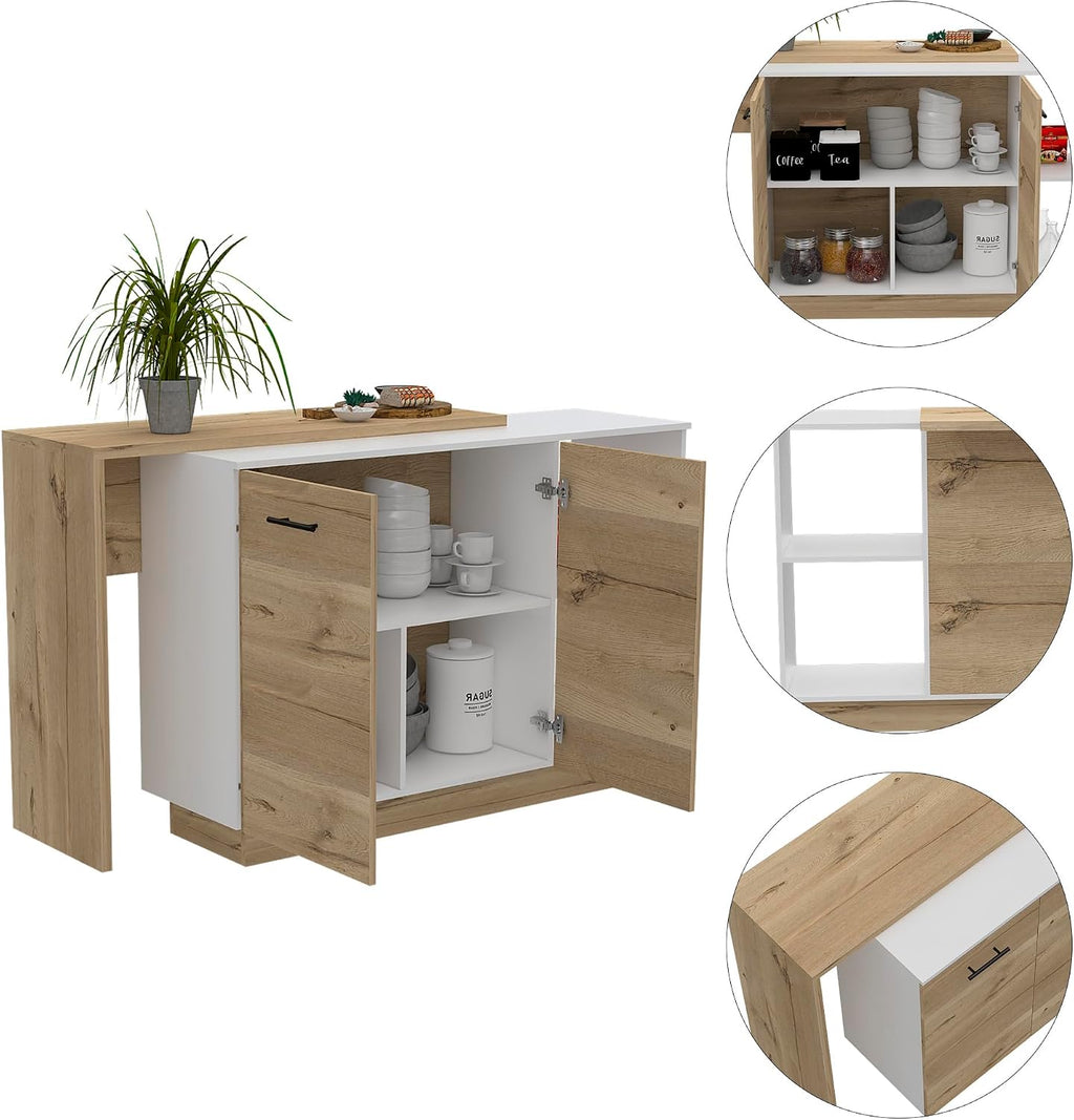 1-Drawer 3-Division Kitchen Island White with Particle Board | Modern kitchen island with 1 drawer and 5 shelves for storage and display