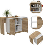 1-Drawer 3-Division Kitchen Island White with Particle Board | Modern kitchen island with 1 drawer and 5 shelves for storage and display